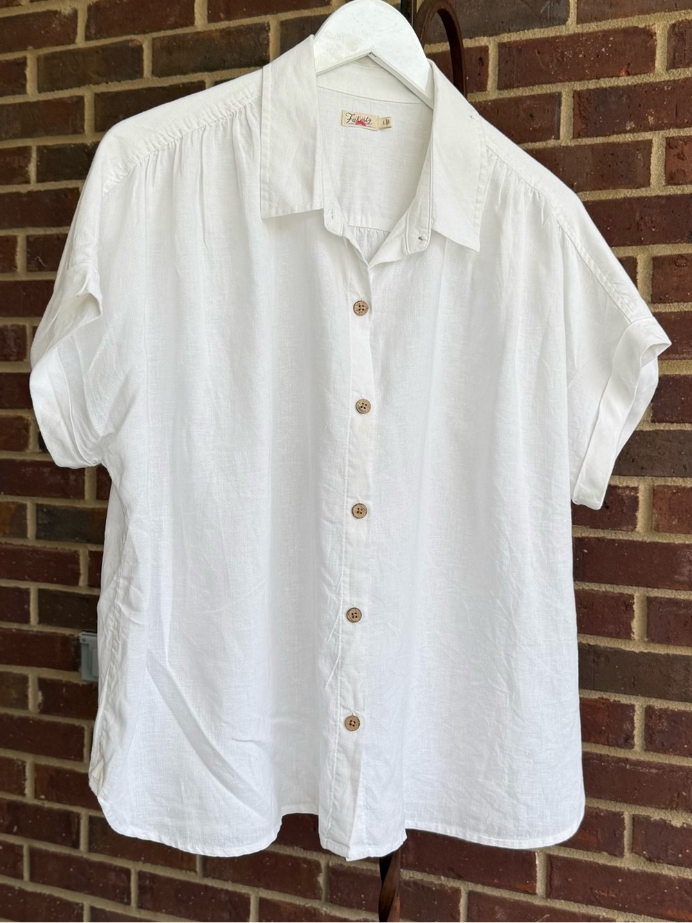 Faherty Women’s White Short Sleeve Button Down Blouse Collared Relaxed Fit, L